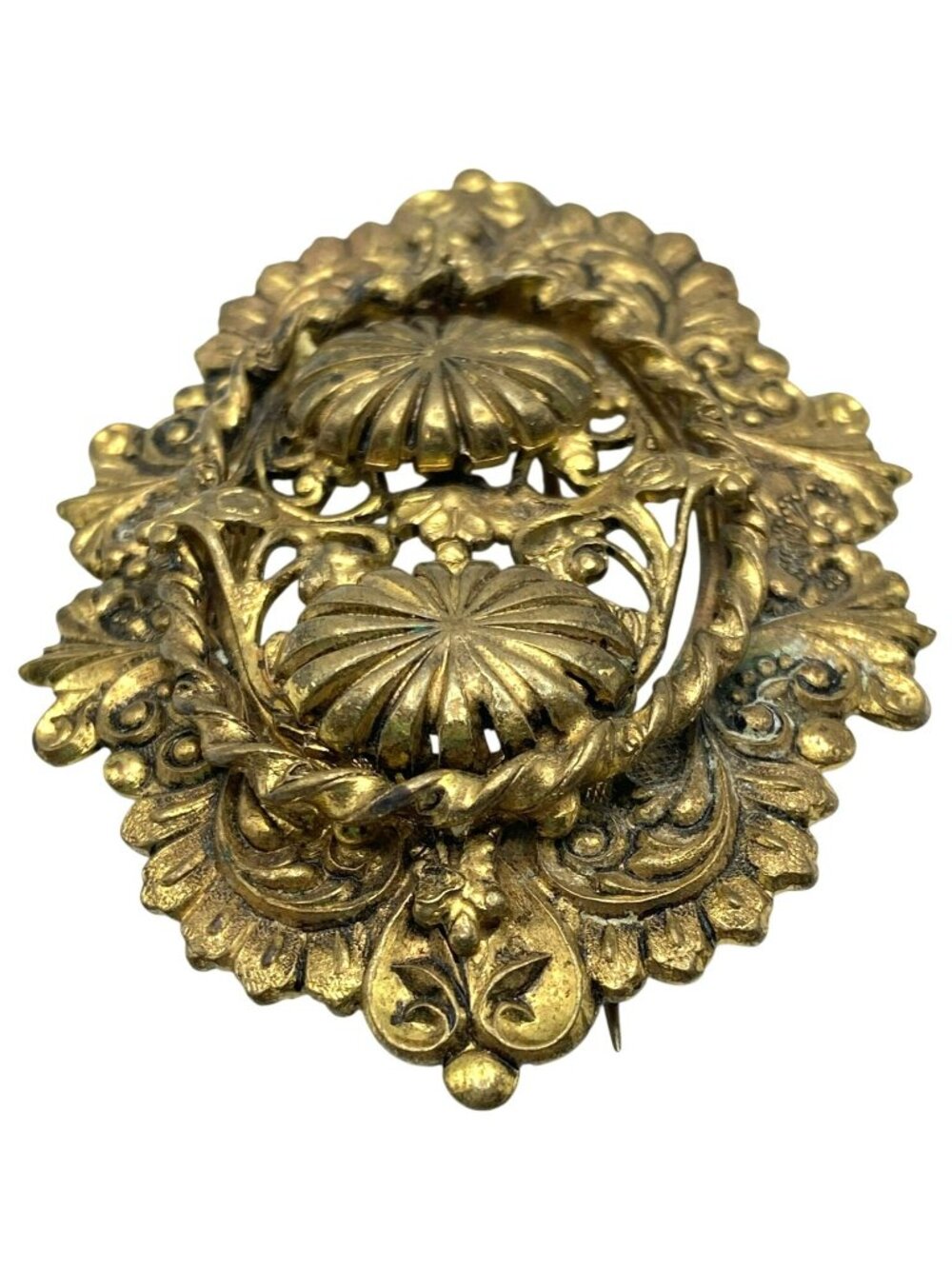 Victorian Brass Sash Brooch Pin LARGE Art Nouveau Floral Flowers MARKED! - Picture 2 of 8